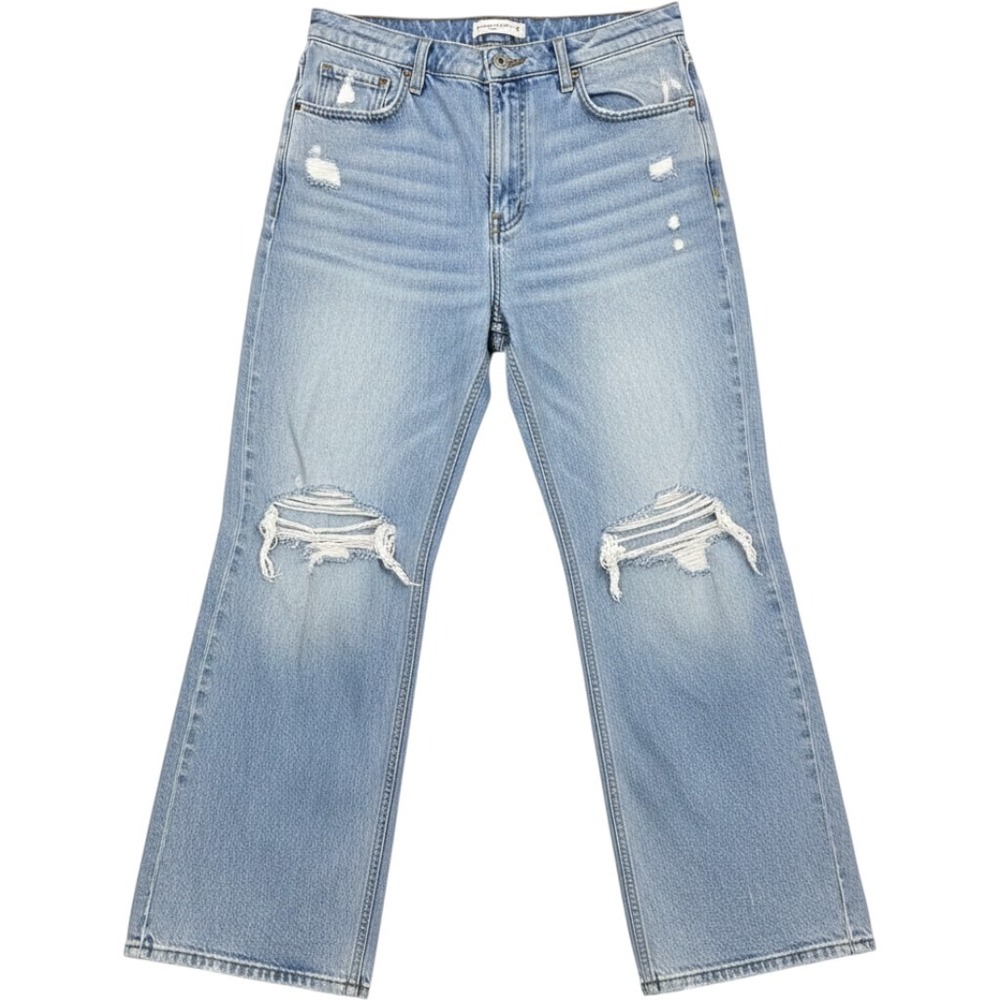 Abercrombie Curve Love 90s Relaxed High Rise Distressed Jeans 32 14R Light Wash